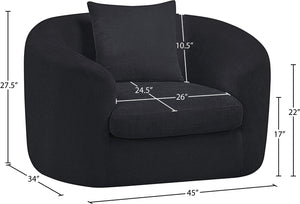 Meridian Furniture Penelope Plush Chenille Accent Chair with Throw Pillows and Solid Wood Frame for Living Rooms Black 44073Black-C