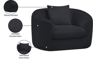 Meridian Furniture Penelope Plush Chenille Accent Chair with Throw Pillows and Solid Wood Frame for Living Rooms Black 44073Black-C