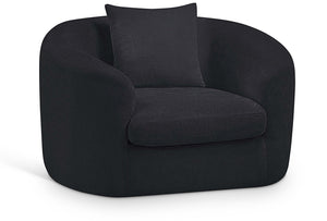 Meridian Furniture Penelope Plush Chenille Accent Chair with Throw Pillows and Solid Wood Frame for Living Rooms Black 44073Black-C