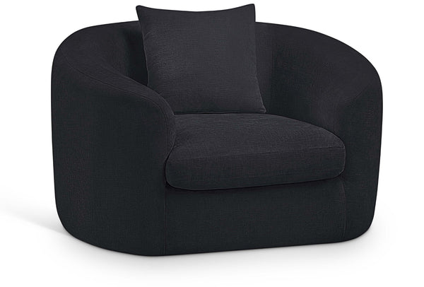 Meridian Furniture Penelope Plush Chenille Accent Chair with Throw Pillows and Solid Wood Frame for Living Rooms Black 44073Black-C