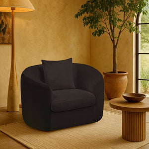 Meridian Furniture Penelope Plush Chenille Accent Chair with Throw Pillows and Solid Wood Frame for Living Rooms Black 44073Black-C