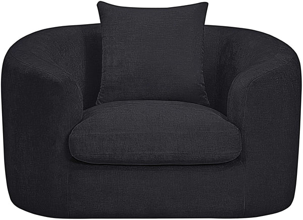 Meridian Furniture Penelope Plush Chenille Accent Chair with Throw Pillows and Solid Wood Frame for Living Rooms Black 44073Black-C