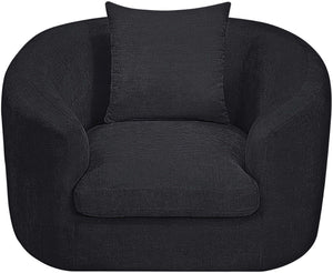 Meridian Furniture Penelope Plush Chenille Accent Chair with Throw Pillows and Solid Wood Frame for Living Rooms Black 44073Black-C