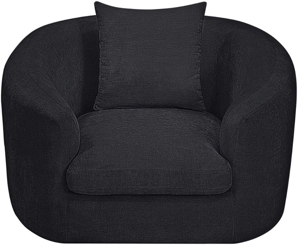 Meridian Furniture Penelope Plush Chenille Accent Chair with Throw Pillows and Solid Wood Frame for Living Rooms Black 44073Black-C