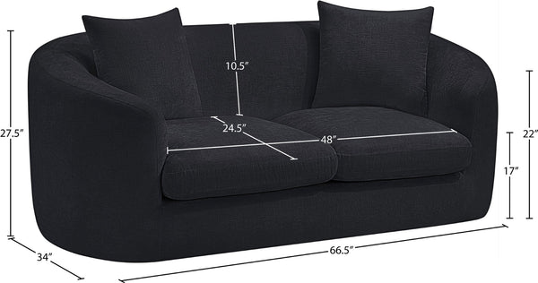 Meridian Furniture Penelope Chenille Upholstered Loveseat with Plush Texture Solid Wood Frame Accent Pillows Included Black 44073Black-L