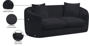 Meridian Furniture Penelope Chenille Upholstered Loveseat with Plush Texture Solid Wood Frame Accent Pillows Included Black 44073Black-L