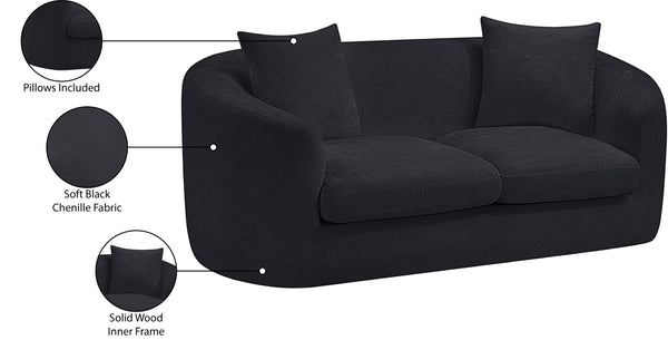 Meridian Furniture Penelope Chenille Upholstered Loveseat with Plush Texture Solid Wood Frame Accent Pillows Included Black 44073Black-L