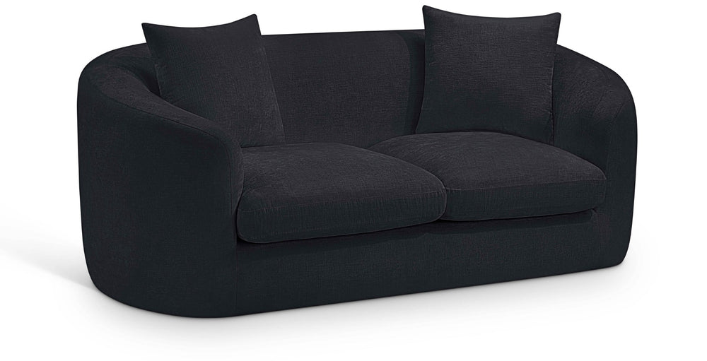 Meridian Furniture Penelope Chenille Upholstered Loveseat with Plush Texture Solid Wood Frame Accent Pillows Included Black 44073Black-L