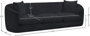 Meridian Furniture Penelope Three Seat Chenille Sofa with Solid Wood Frame for Modern Living Room Comfort Black 44073Black-S
