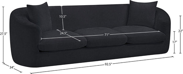 Meridian Furniture Penelope Three Seat Chenille Sofa with Solid Wood Frame for Modern Living Room Comfort Black 44073Black-S