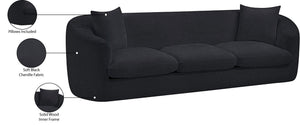 Meridian Furniture Penelope Three Seat Chenille Sofa with Solid Wood Frame for Modern Living Room Comfort Black 44073Black-S