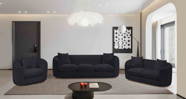 Meridian Furniture Penelope Three Seat Chenille Sofa with Solid Wood Frame for Modern Living Room Comfort Black 44073Black-S