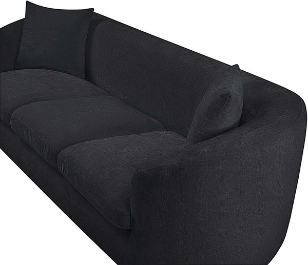 Meridian Furniture Penelope Three Seat Chenille Sofa with Solid Wood Frame for Modern Living Room Comfort Black 44073Black-S
