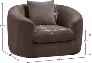 Meridian Furniture Penelope Plush Chenille Accent Chair with Throw Pillows and Solid Wood Frame for Living Rooms Brown 44073Brown-C