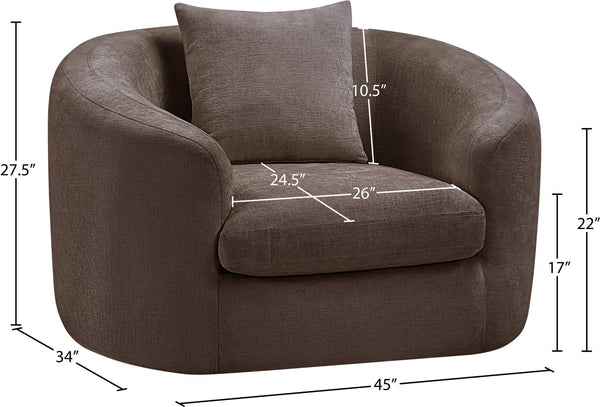 Meridian Furniture Penelope Plush Chenille Accent Chair with Throw Pillows and Solid Wood Frame for Living Rooms Brown 44073Brown-C