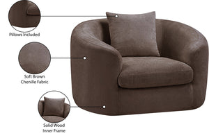 Meridian Furniture Penelope Plush Chenille Accent Chair with Throw Pillows and Solid Wood Frame for Living Rooms Brown 44073Brown-C