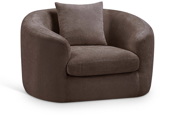 Meridian Furniture Penelope Plush Chenille Accent Chair with Throw Pillows and Solid Wood Frame for Living Rooms Brown 44073Brown-C