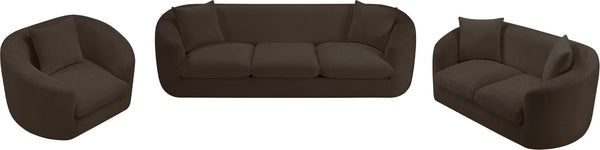 Meridian Furniture Penelope Plush Chenille Accent Chair with Throw Pillows and Solid Wood Frame for Living Rooms Brown 44073Brown-C