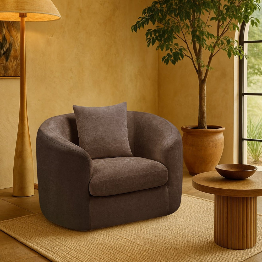 Meridian Furniture Penelope Plush Chenille Accent Chair with Throw Pillows and Solid Wood Frame for Living Rooms Brown 44073Brown-C