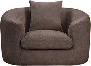 Meridian Furniture Penelope Plush Chenille Accent Chair with Throw Pillows and Solid Wood Frame for Living Rooms Brown 44073Brown-C