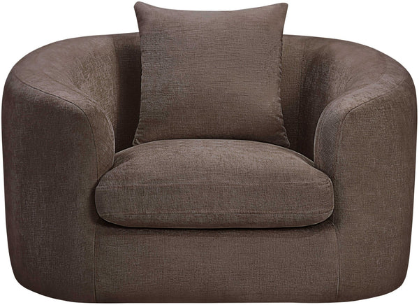 Meridian Furniture Penelope Plush Chenille Accent Chair with Throw Pillows and Solid Wood Frame for Living Rooms Brown 44073Brown-C