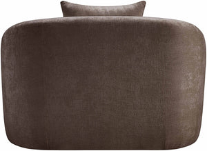 Meridian Furniture Penelope Plush Chenille Accent Chair with Throw Pillows and Solid Wood Frame for Living Rooms Brown 44073Brown-C