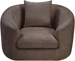 Meridian Furniture Penelope Plush Chenille Accent Chair with Throw Pillows and Solid Wood Frame for Living Rooms Brown 44073Brown-C