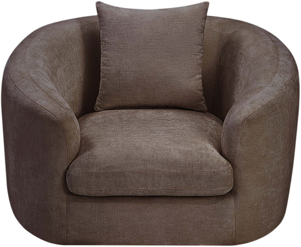 Meridian Furniture Penelope Plush Chenille Accent Chair with Throw Pillows and Solid Wood Frame for Living Rooms Brown 44073Brown-C