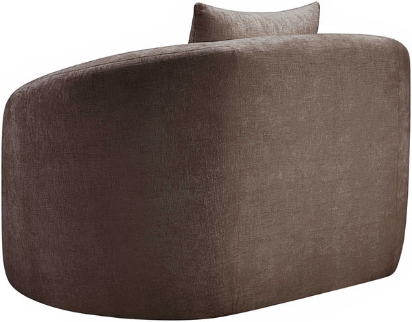Meridian Furniture Penelope Plush Chenille Accent Chair with Throw Pillows and Solid Wood Frame for Living Rooms Brown 44073Brown-C