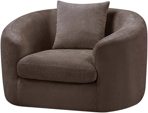 Meridian Furniture Penelope Plush Chenille Accent Chair with Throw Pillows and Solid Wood Frame for Living Rooms Brown 44073Brown-C