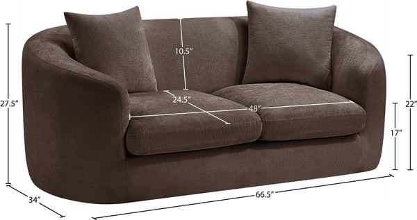 Meridian Furniture Penelope Chenille Upholstered Loveseat with Plush Texture Solid Wood Frame Accent Pillows Included Brown 44073Brown-L