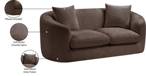 Meridian Furniture Penelope Chenille Upholstered Loveseat with Plush Texture Solid Wood Frame Accent Pillows Included Brown 44073Brown-L