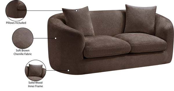 Meridian Furniture Penelope Chenille Upholstered Loveseat with Plush Texture Solid Wood Frame Accent Pillows Included Brown 44073Brown-L