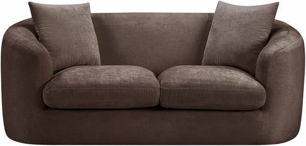 Meridian Furniture Penelope Chenille Upholstered Loveseat with Plush Texture Solid Wood Frame Accent Pillows Included Brown 44073Brown-L