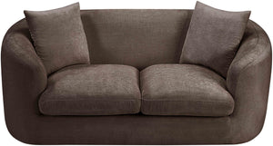 Meridian Furniture Penelope Chenille Upholstered Loveseat with Plush Texture Solid Wood Frame Accent Pillows Included Brown 44073Brown-L