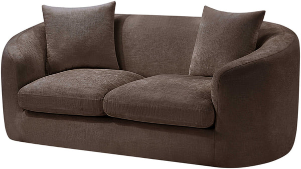 Meridian Furniture Penelope Chenille Upholstered Loveseat with Plush Texture Solid Wood Frame Accent Pillows Included Brown 44073Brown-L