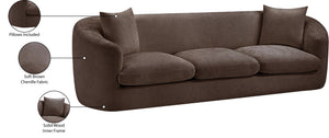 Meridian Furniture Penelope Three Seat Chenille Sofa with Solid Wood Frame for Modern Living Room Comfort Brown 44073Brown-S