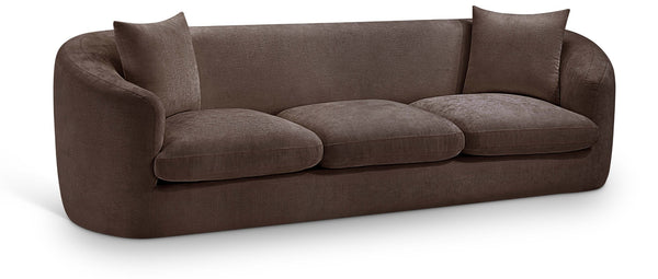 Meridian Furniture Penelope Three Seat Chenille Sofa with Solid Wood Frame for Modern Living Room Comfort Brown 44073Brown-S