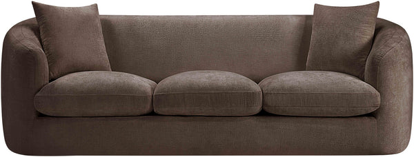 Meridian Furniture Penelope Three Seat Chenille Sofa with Solid Wood Frame for Modern Living Room Comfort Brown 44073Brown-S