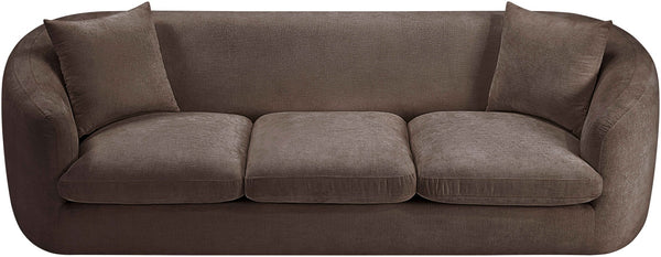 Meridian Furniture Penelope Three Seat Chenille Sofa with Solid Wood Frame for Modern Living Room Comfort Brown 44073Brown-S