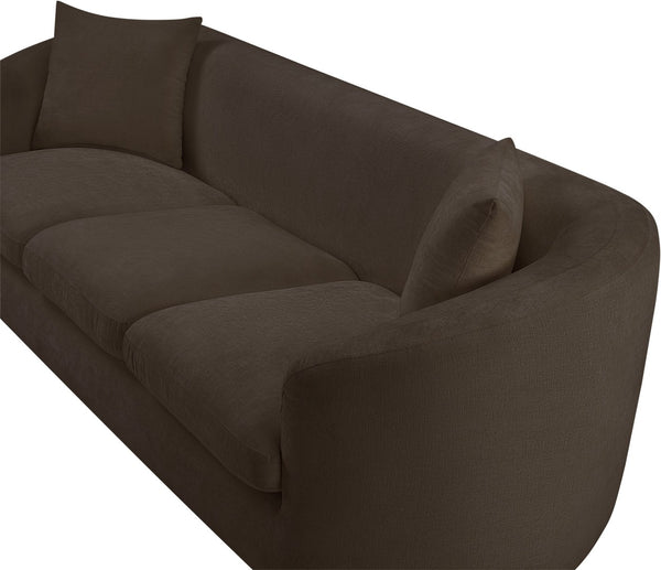 Meridian Furniture Penelope Three Seat Chenille Sofa with Solid Wood Frame for Modern Living Room Comfort Brown 44073Brown-S