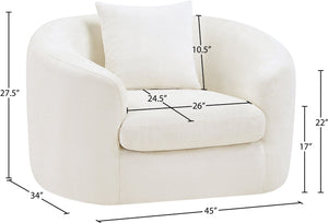 Meridian Furniture Penelope Plush Chenille Accent Chair with Throw Pillows and Solid Wood Frame for Living Rooms Cream 44073Cream-C
