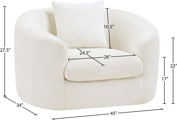 Meridian Furniture Penelope Plush Chenille Accent Chair with Throw Pillows and Solid Wood Frame for Living Rooms Cream 44073Cream-C