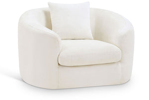 Meridian Furniture Penelope Plush Chenille Accent Chair with Throw Pillows and Solid Wood Frame for Living Rooms Cream 44073Cream-C