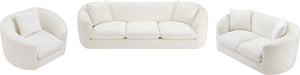 Meridian Furniture Penelope Plush Chenille Accent Chair with Throw Pillows and Solid Wood Frame for Living Rooms Cream 44073Cream-C