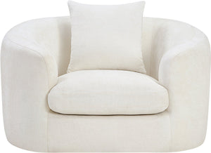 Meridian Furniture Penelope Plush Chenille Accent Chair with Throw Pillows and Solid Wood Frame for Living Rooms Cream 44073Cream-C
