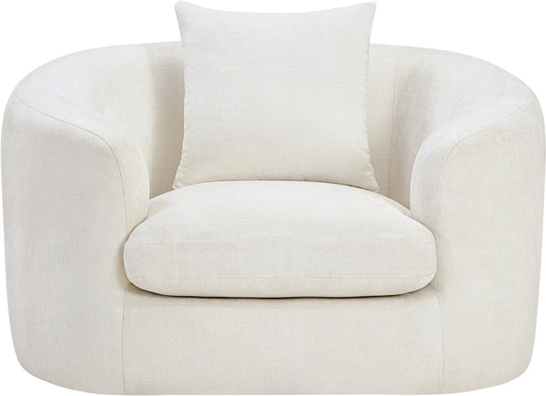 Meridian Furniture Penelope Plush Chenille Accent Chair with Throw Pillows and Solid Wood Frame for Living Rooms Cream 44073Cream-C
