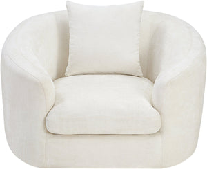 Meridian Furniture Penelope Plush Chenille Accent Chair with Throw Pillows and Solid Wood Frame for Living Rooms Cream 44073Cream-C