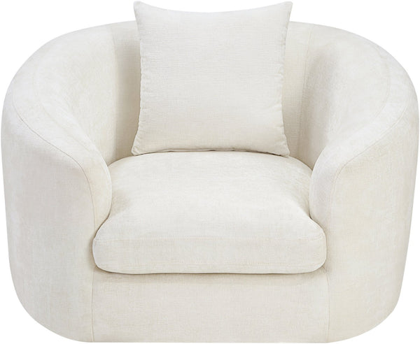 Meridian Furniture Penelope Plush Chenille Accent Chair with Throw Pillows and Solid Wood Frame for Living Rooms Cream 44073Cream-C