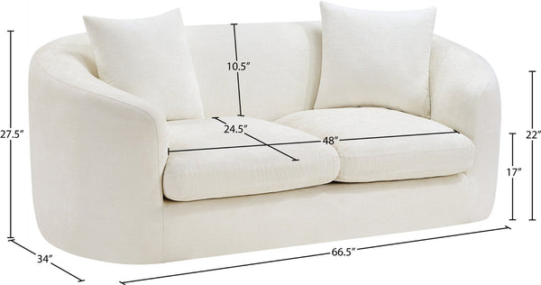 Meridian Furniture Penelope Chenille Upholstered Loveseat with Plush Texture Solid Wood Frame Accent Pillows Included Cream 44073Cream-L
